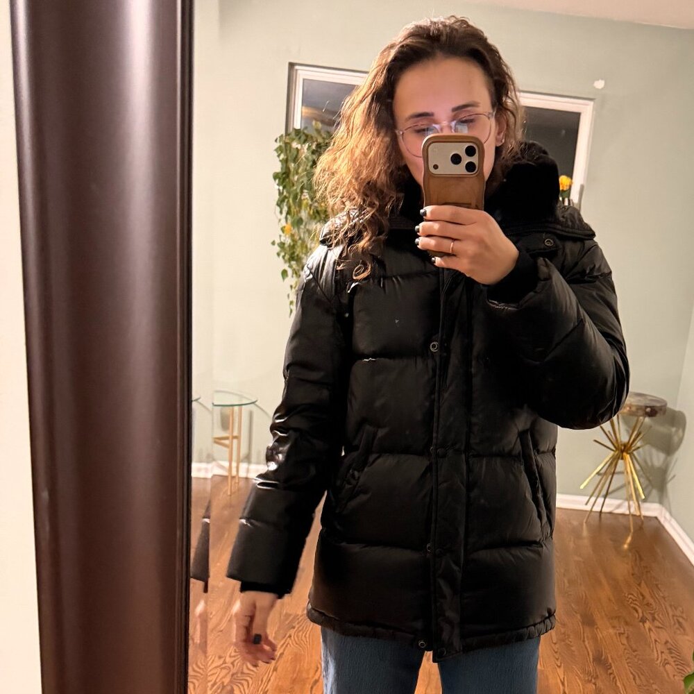 The Kooples Black Quilted Puffer Jacket with Hood